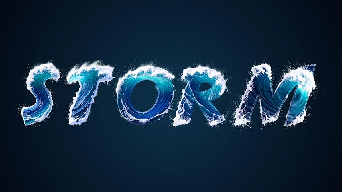 Освежающий водяной 3D текст в виде морских волн с белой пеной